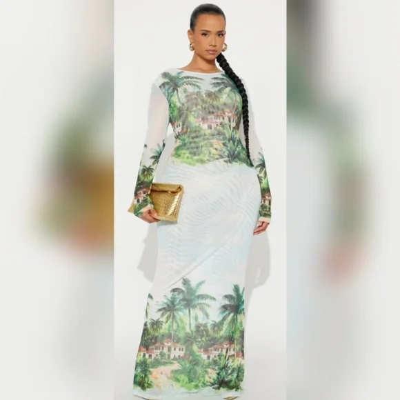 FASHION NOVA CURVE PARADISO MESH MAXI DRESS SIZE 1X NWT - Picture 1 of 4